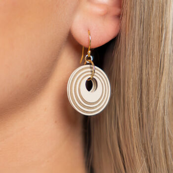 Cream And Pearlescent Taupe Stripey Circular Earrings, 2 of 7