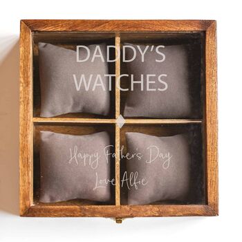 Personalised Four Watches Wood And Glass Watch Box, 6 of 7