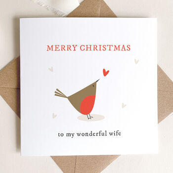 Christmas Card For Wife: Robin With Red Heart Design, 3 of 5