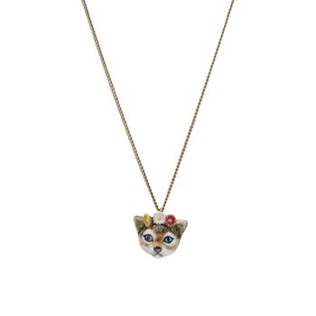 Kitten Head With Flowers Necklace, 2 of 2