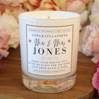Mr And Mrs Personalised Wedding Candle Gift Set, 6 of 8