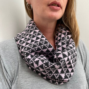 Ladies Knitted Lambswool Snood With Geometric Triangles, 2 of 8