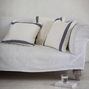 Navy Stripe Arles Linen Cushion, 2 of 2