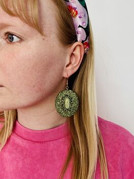 Kiwi Glitter Resin Earrings / Tropical Fruit Jewellery / Exotic Holiday Accessory, 5 of 5