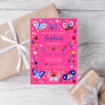 Digital Editable Butterfly Kids Birthday Party Invitation Template, 2 of 9