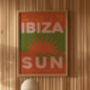 Ibiza Print | Holiday | Poster | Wall Art | A5 A4 A3 | Sun | Bold | Typographic | Wall Decor | Destination | Summer | Retro | Boho, thumbnail 4 of 4