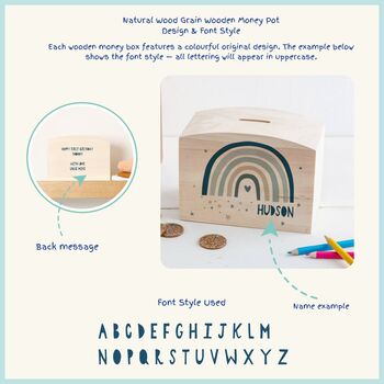 Personalised Modern Blue Rainbow Money Pot Piggy Bank, 9 of 10