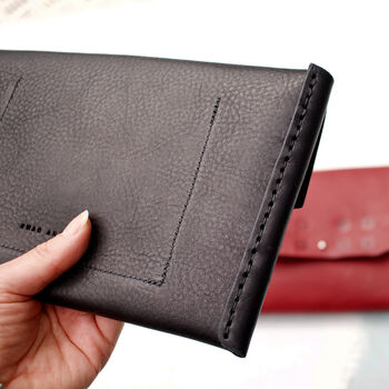 Hand Sewn Black Leather Clutch Bag, 5 of 6