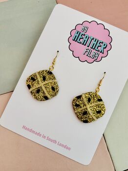 Hot Cross Bun Glitter Earrings, 2 of 5