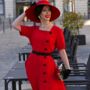 Olivia Dress In Lipstick Red Vintage 1940s Style, thumbnail 3 of 3