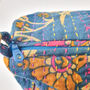 Handmade Toiletry Bag, Blue Kantha Stitch Sari Fabric, thumbnail 4 of 10