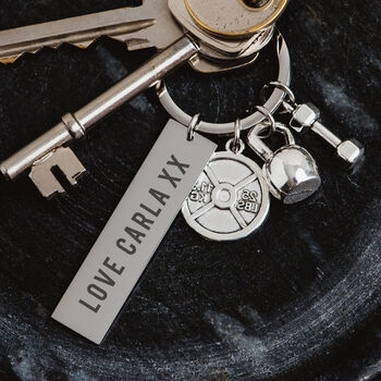 Personalised Gym Gift For Him Engraved Keyring, 2 of 2