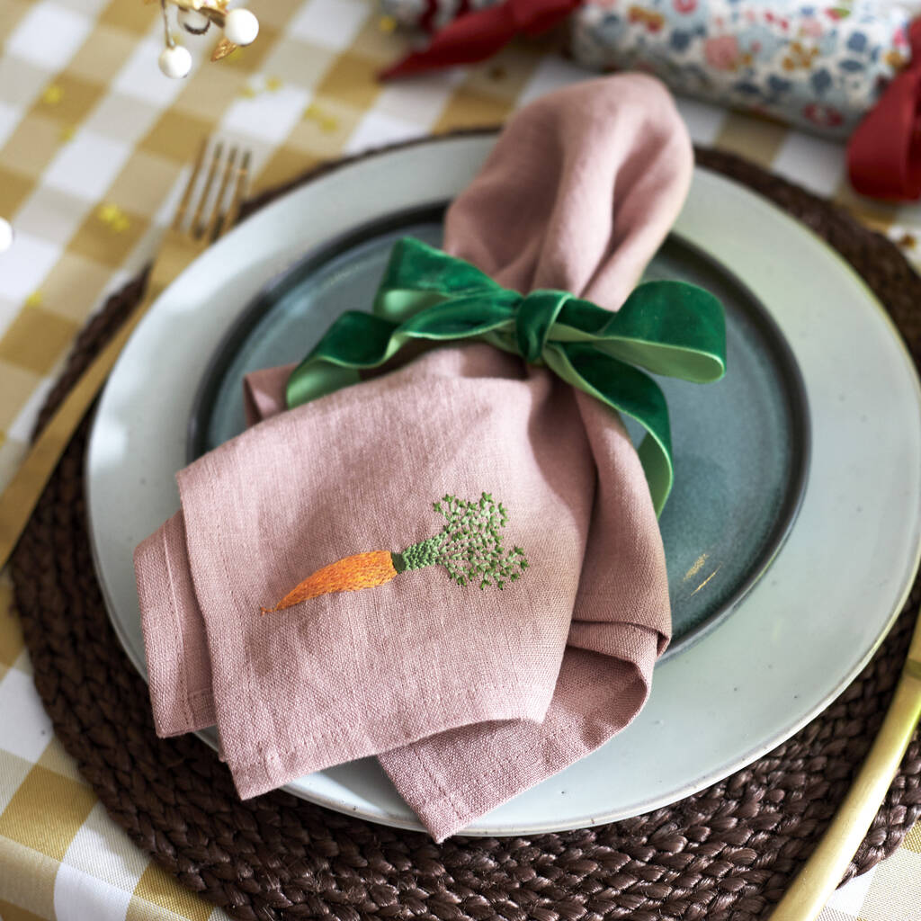 'Eat Your Greens' Embroidered Vegetable Linen Napkins, 1 of 10