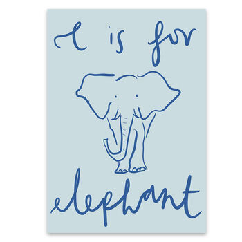 E Is For Elephant Blue Animal Kids Print Artwork, 2 of 2