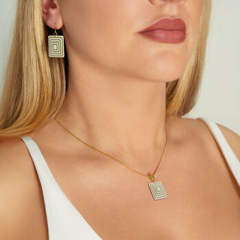 Matching Earrings And Necklace | Cream And Green | Rectangle Set, 2 of 11