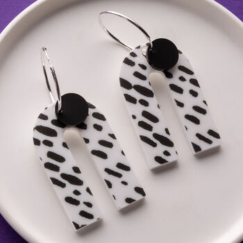 Sterling Silver Dalmatian Print Arch Statement Earrings, 2 of 4