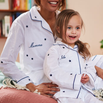 Personalised Mum And Child Navy Star Pyjama Set, 3 of 12