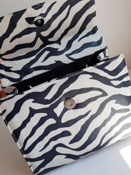 Leather Animal Zebra Print Crossbody Handbag, 8 of 12