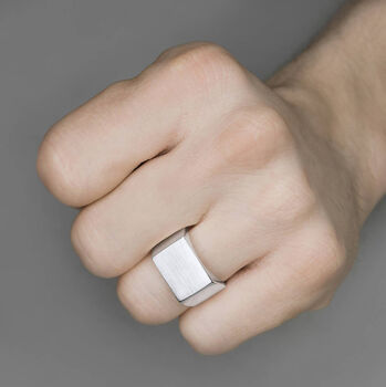 Men's Rectangular Sterling Silver Signet Ring, 2 of 4