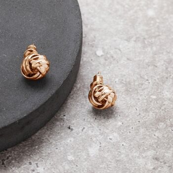 Rose Gold Colour Textured Small Knot Stud Earrings, 2 of 2