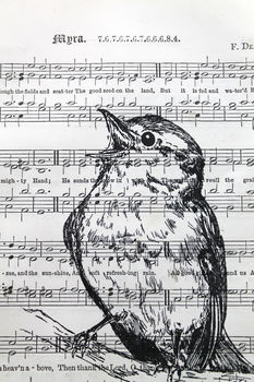 Singing Bird Screen Print On Vintage Sheet Music Paper, 5 of 6