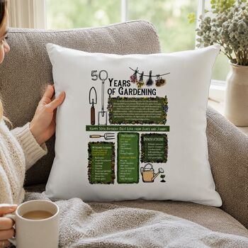 50th Birthday Gift For Gardeners Personalised Cushion, 2 of 10