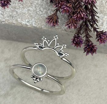 Sterling Silver Moonstone Boho Stacking Ring Pair, 10 of 12