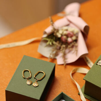 Gold Spade Charm Huggie Hoop Earrings, 2 of 6