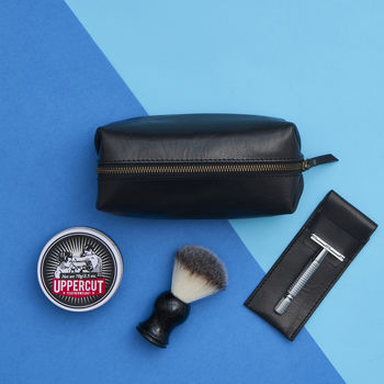 Personalised Leather Shaving Kit Bag And Razor Cover, 6 of 9