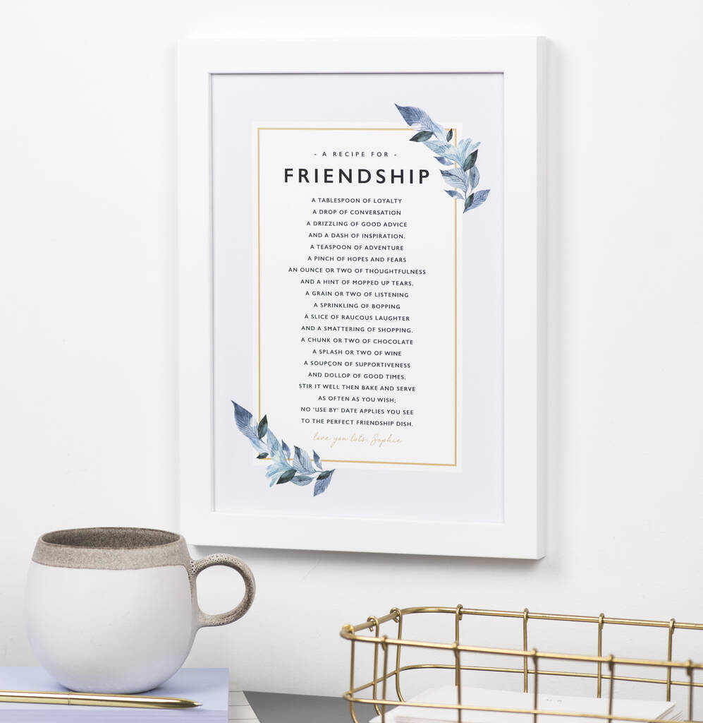 Friendship Recipe Poem Print By Bespoke Verse | notonthehighstreet.com