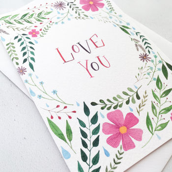 'Love You' Floral Border Valentine's Day Card, 2 of 2