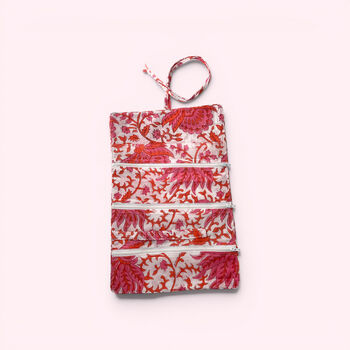 Cotton Jewellery Roll | Coral Pink And White Floral, 3 of 6