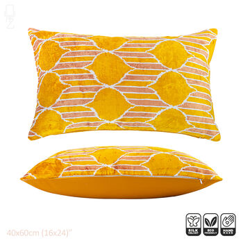 Traditional Yellow Silk Velvet Pillow Cover 40x60cm, 3 of 6