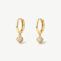 Gold Or Silver Women's Dainty Huggie Hoop Earrings With Round Stone Charm, thumbnail 2 of 6