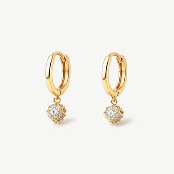 Gold Or Silver Women's Dainty Huggie Hoop Earrings With Round Stone Charm, 2 of 6