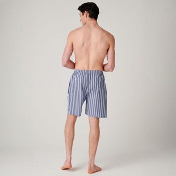 Men's 'Navy Spark' Stripe Crisp Cotton Pyjama Shorts, 3 of 4