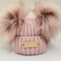 Rose Gold Double Pom Pom Knitted Hat, thumbnail 3 of 4