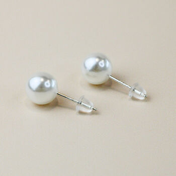 Simple White Pearl Stud Earrings, 2 of 3