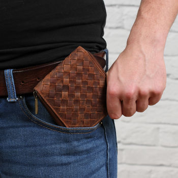 Personalised Woven Leather Rfid Protected Zip Wallet, 3 of 6