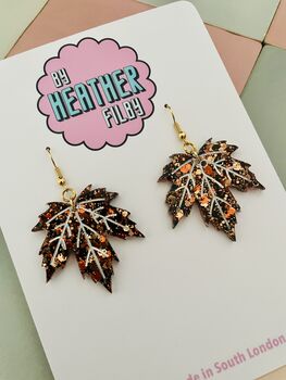 Maple Leaf Glitter Earrings, 2 of 4