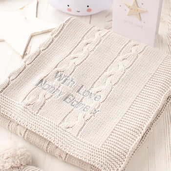 Unisex Luxury Cable Knitted Baby Blanket, 3 of 12