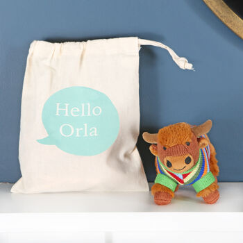 Highland Cow Rattle And Personalised Gift Bag, 2 of 4