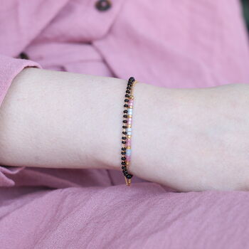 Two Layer Black Beaded Plain Unisex Mangalsutra Bracelet, 2 of 8