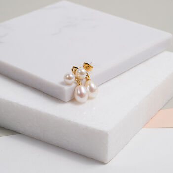 Glebe Double White Pearl And Gold Plated Drop Earrings, 3 of 5