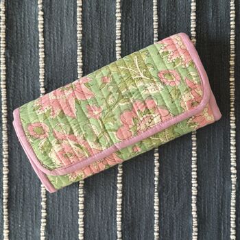 Quilted Block Print Toiletry Roll Up Pouch: Travel Kit, 3 of 12