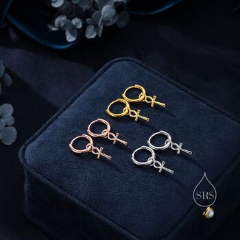 Ankh Huggie Hoop Earrings In Sterling Silver, 6 of 10