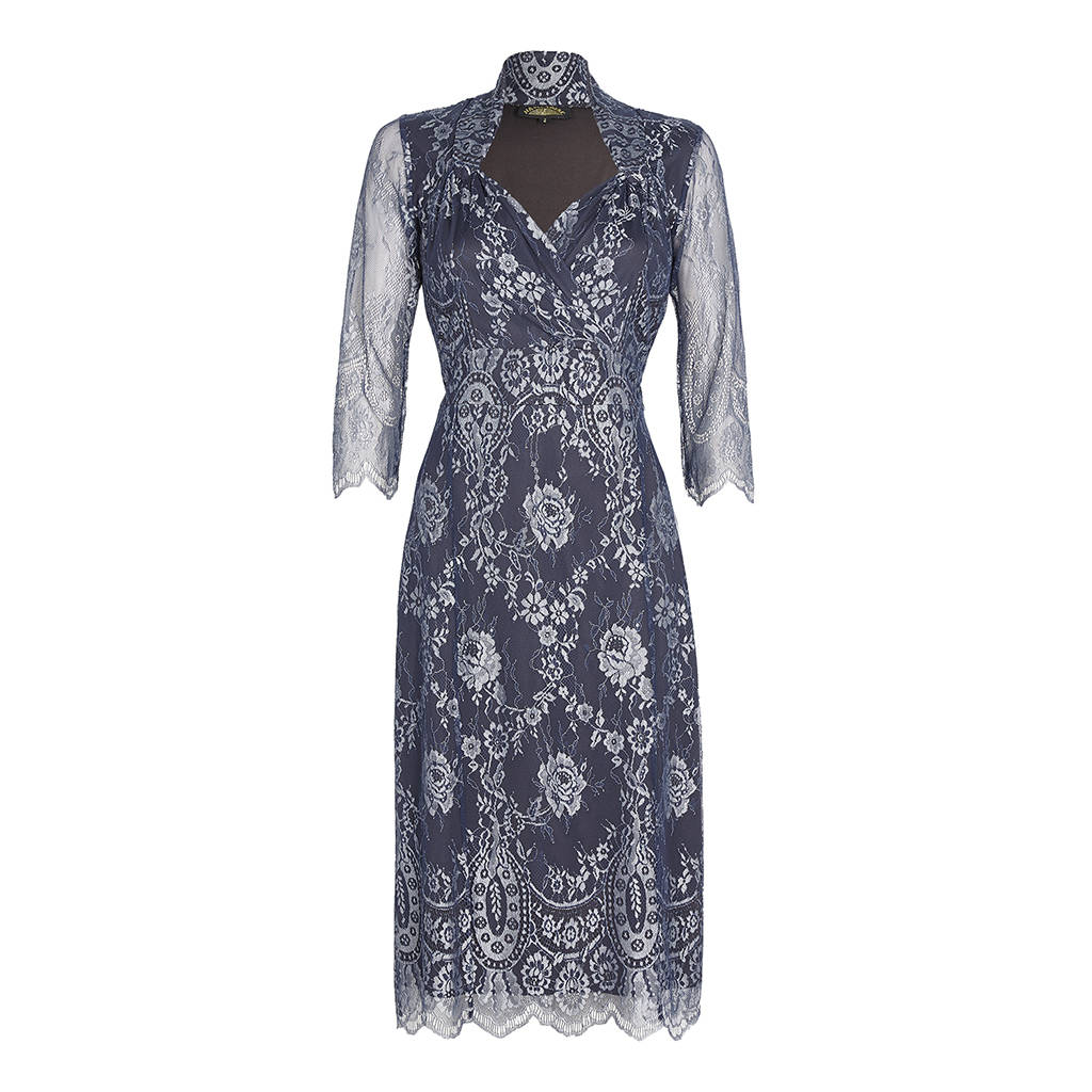 Silver Blue Lace Dress With Sleeves By Nancy Mac | notonthehighstreet.com