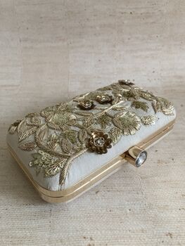 Cream Gold Embroidered Rectangular Clutch Bag, 2 of 10