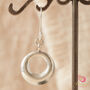 Matt Solid Silver Circle Hoop Drop Earrings, thumbnail 5 of 9