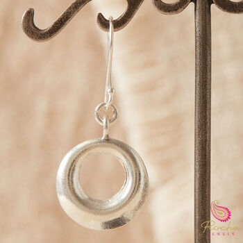 Matt Solid Silver Circle Hoop Drop Earrings, 5 of 9